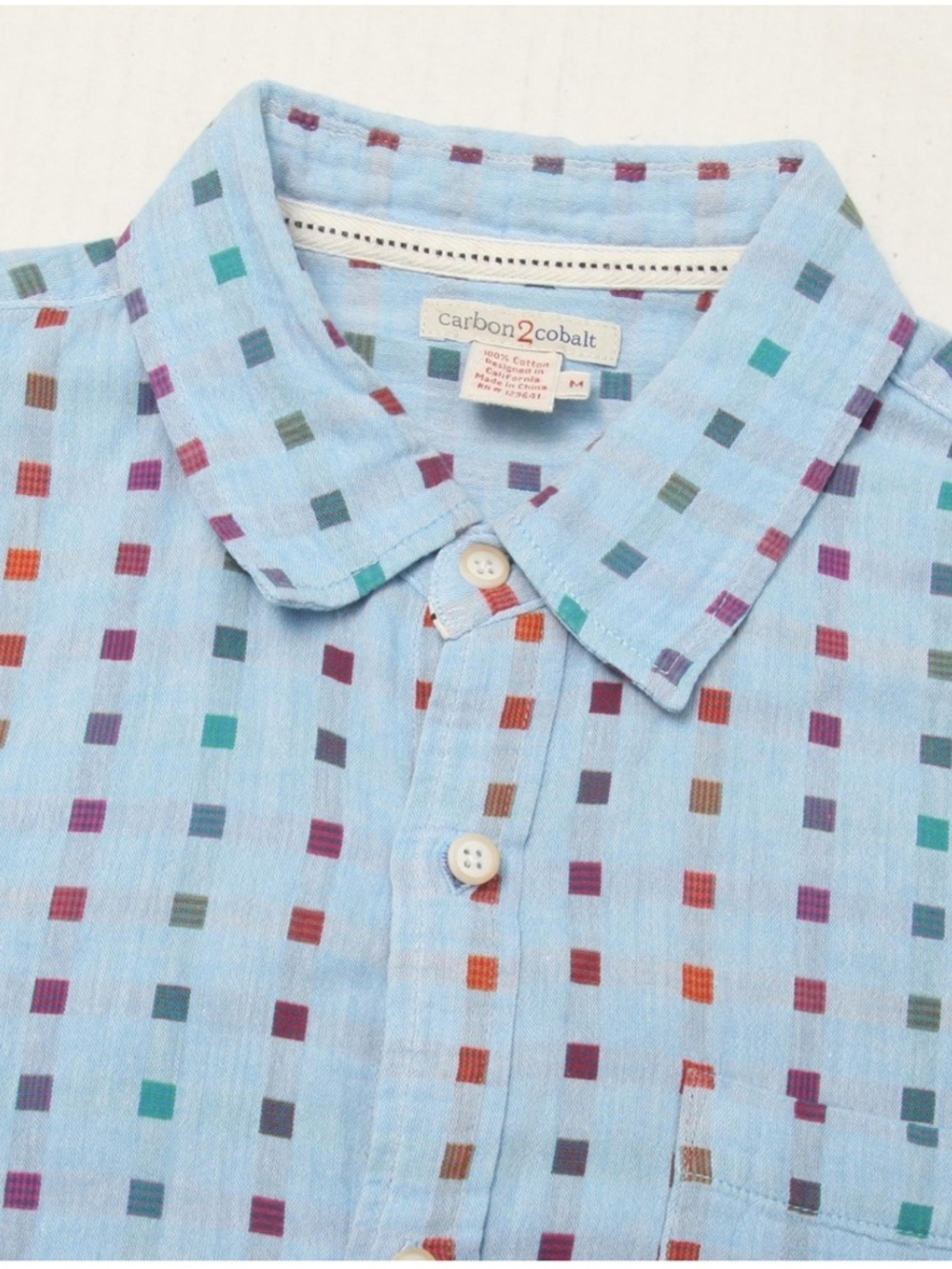 Carbon2Cobalt 100% Cotton Geometric Print Colorful Short Sleeve Button Down S
